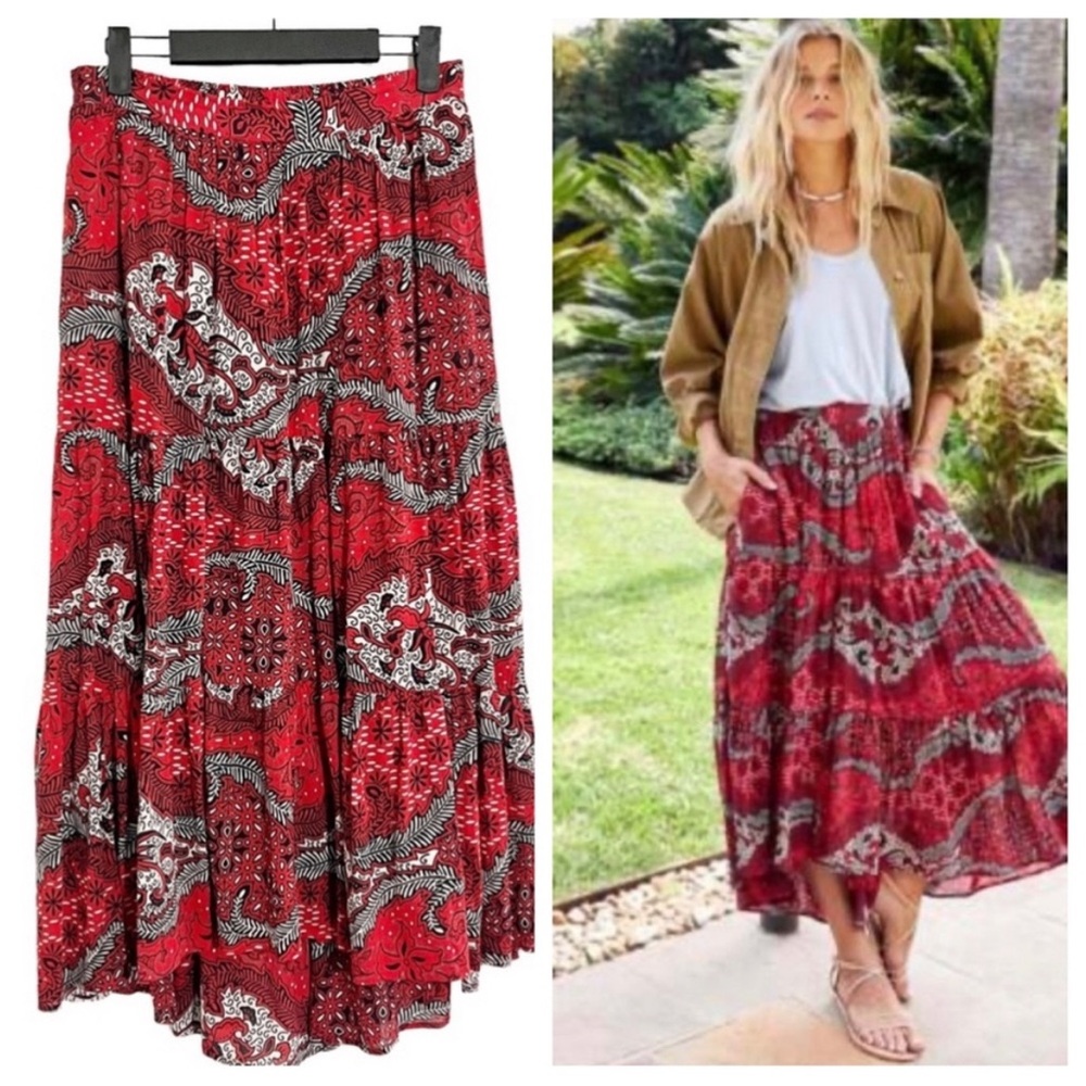 Xirena Iris Midi Skirt in Fire Red size Medium Casual Boho Chic
